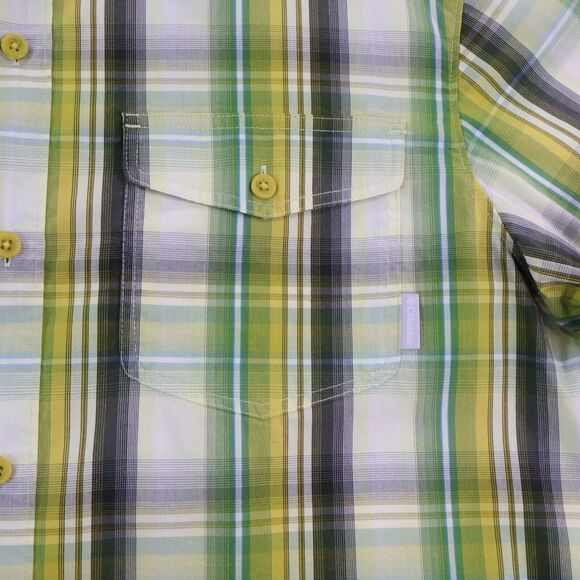 Columbia Mens Shirt L Green Plaid Short Sleeve Button Up Omni-Wick Vented - Picture 3 of 8